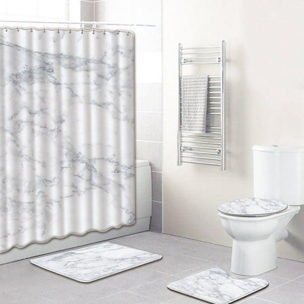 Marble Grain Shower Curtain Bathroom Rug Set Bath Mat Non-Slip Toilet Lid Cover Marble Grain Shower Curtain Bathroom Rug Set Bath Mat Non-Slip Toilet Lid Cover